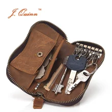 J.Quinn Zip around Car Key Wallet Men Genuine Leather Small Key Case Pouch Purse Bags Card Coin Pocket Womens Organizer Holder