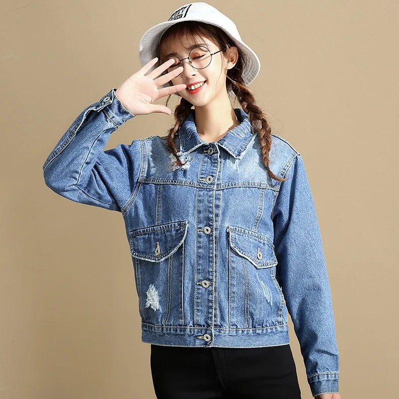 Nouveaux Automne Lâche Femelle Longues Usé 2018 À Denim Étudiants Sauvage Rétro Veste Bleu Manches xqp48I