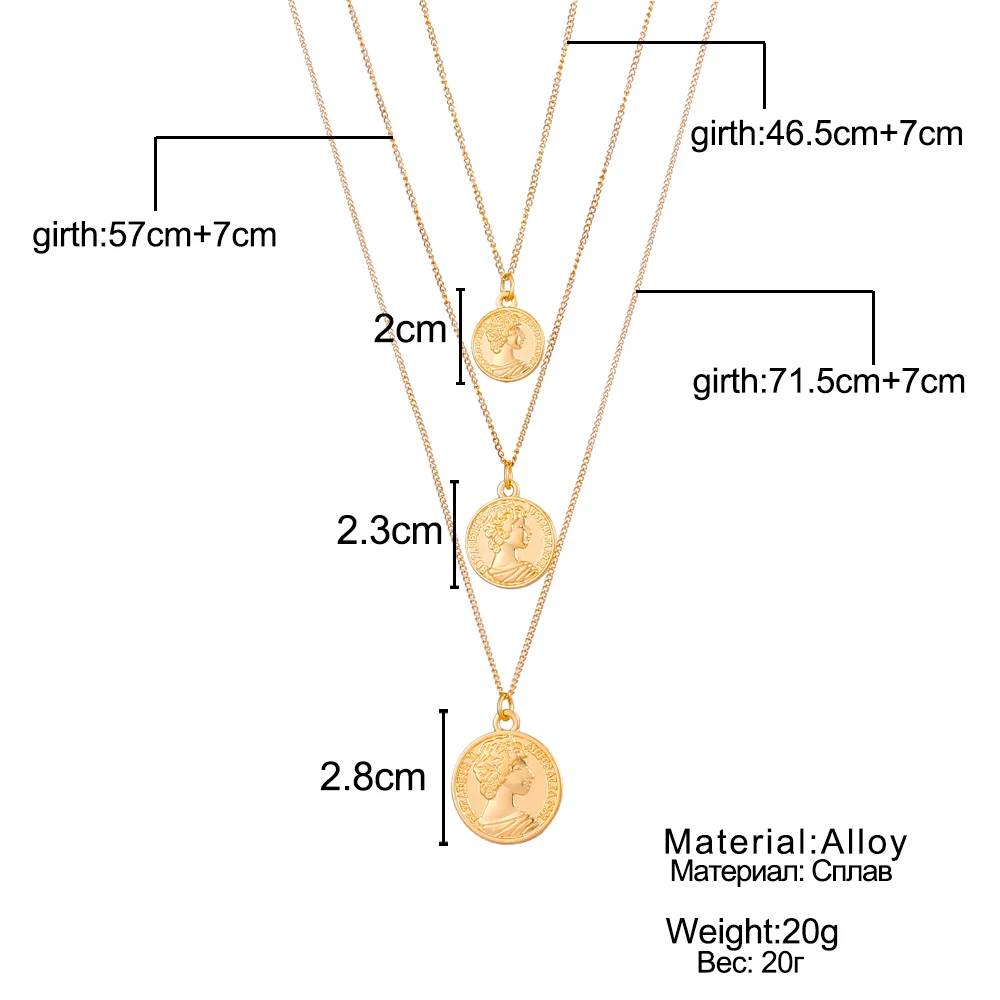 Винтажное резное ожерелье с монеткой для женщин, модное золотое ожерелье с медальоном, несколько Подвеска со слоями, длинное ожерелье, ювелирные изделия в стиле бохо