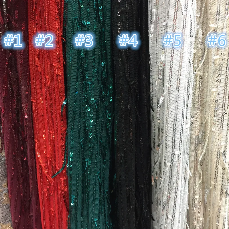 2019 high quality French Nigerian sequins net lace African tulle mesh sequence fabric for party dress 5yards/lot QH0515 | Дом и сад