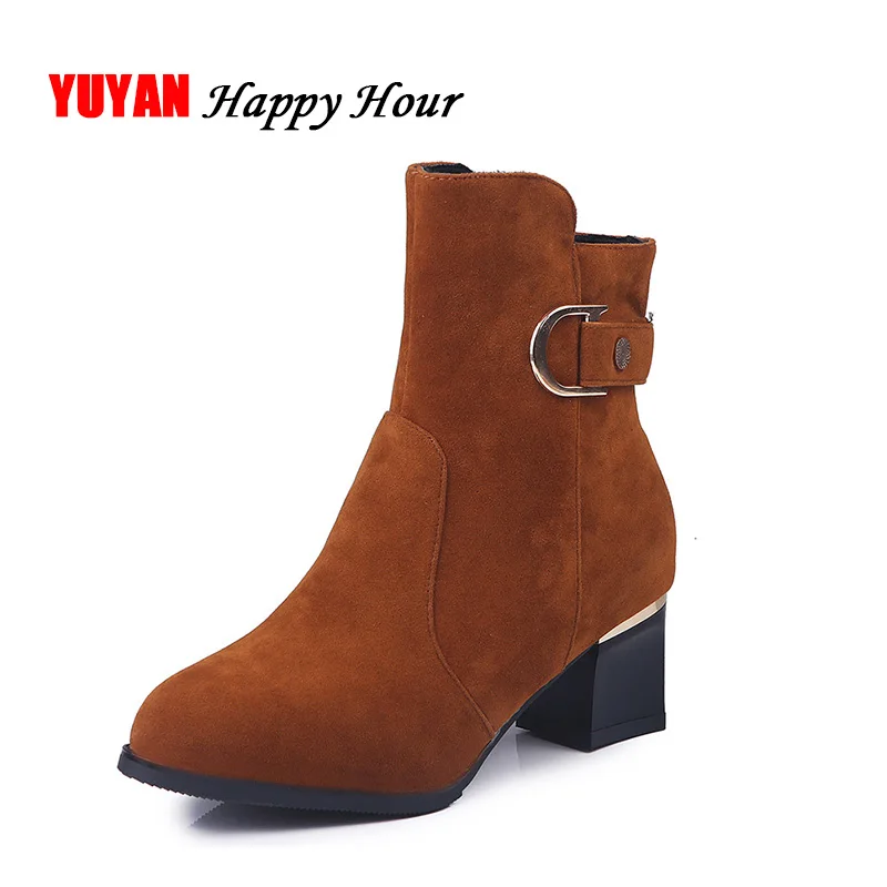 

Square Heel Boots Women Winter Shoes Warm Plush Inside Brand Ladies Ankle Boots Fashion Womens High Heels Boots Thick Heels A340