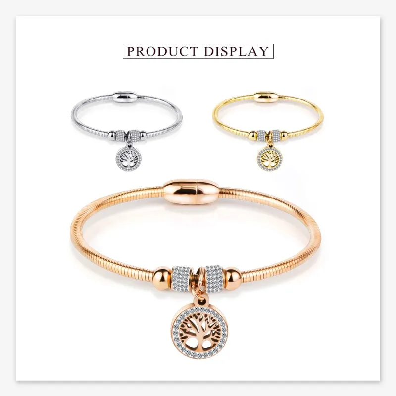 

2019 New inlaid zircon tree of life titanium steel bracelet 3 Colors Crystal from Swarovski Hot sale popular jewelry Fit Women