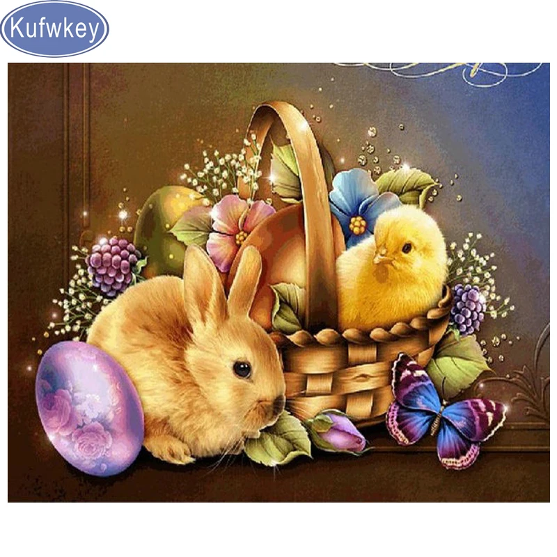 

Rabbit easter eggs Diamond Painting Full Square/Round Drill Mosaic Handmade Picture Of Rhinestone Cross Stitch Decoration home