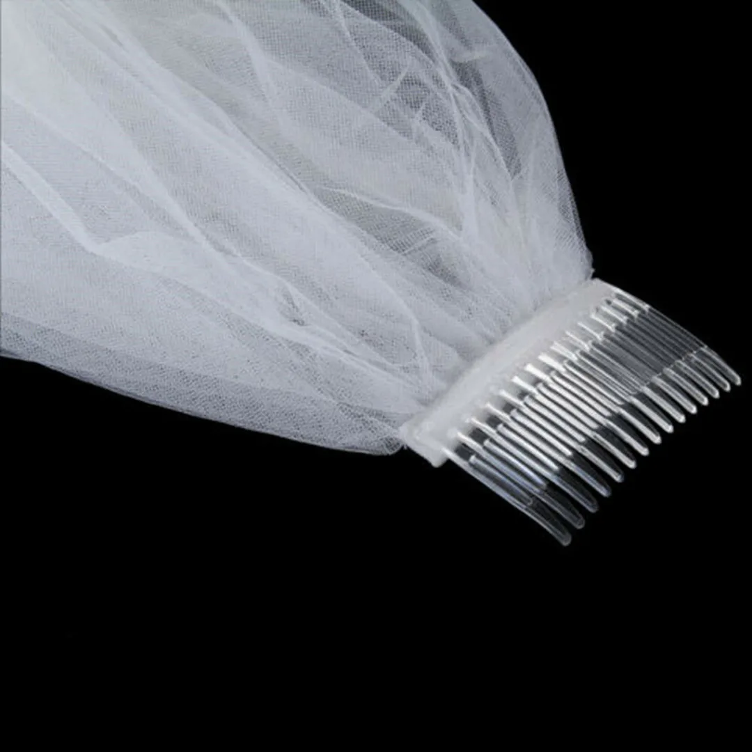 Bridal White Ivory Wedding Veil Soft Long Tail Applique Edge Lace Wedding Veil Fabric withComb Married Dress Decoration Supplies