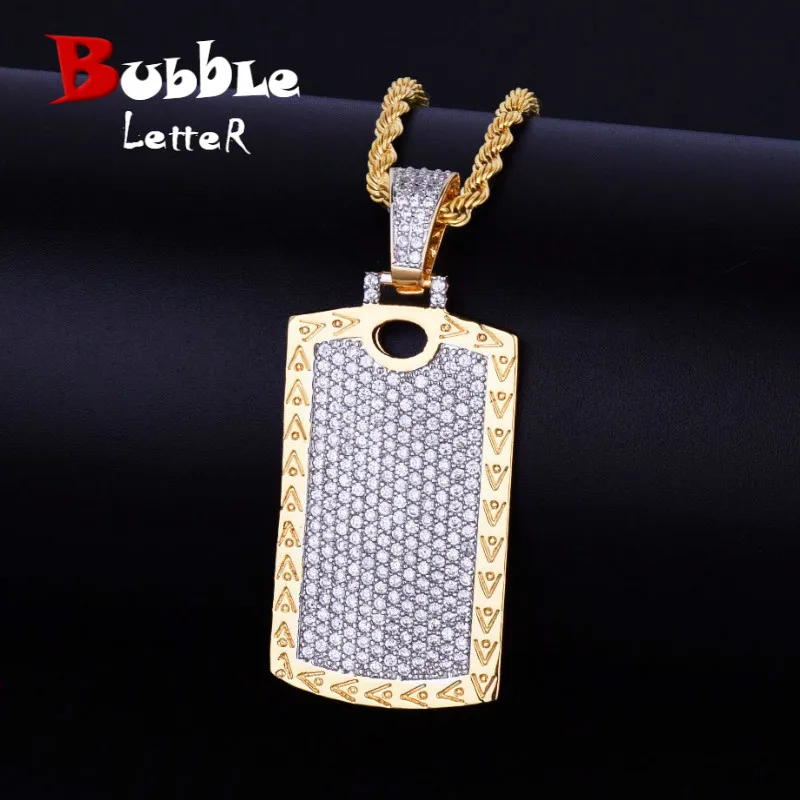 

Iced Cage Dog Tag Necklace & Pendant Free Steel Rope Chain Gold Color Bling Cubic Zircon Men's Hip Hop Jewelry For Gift