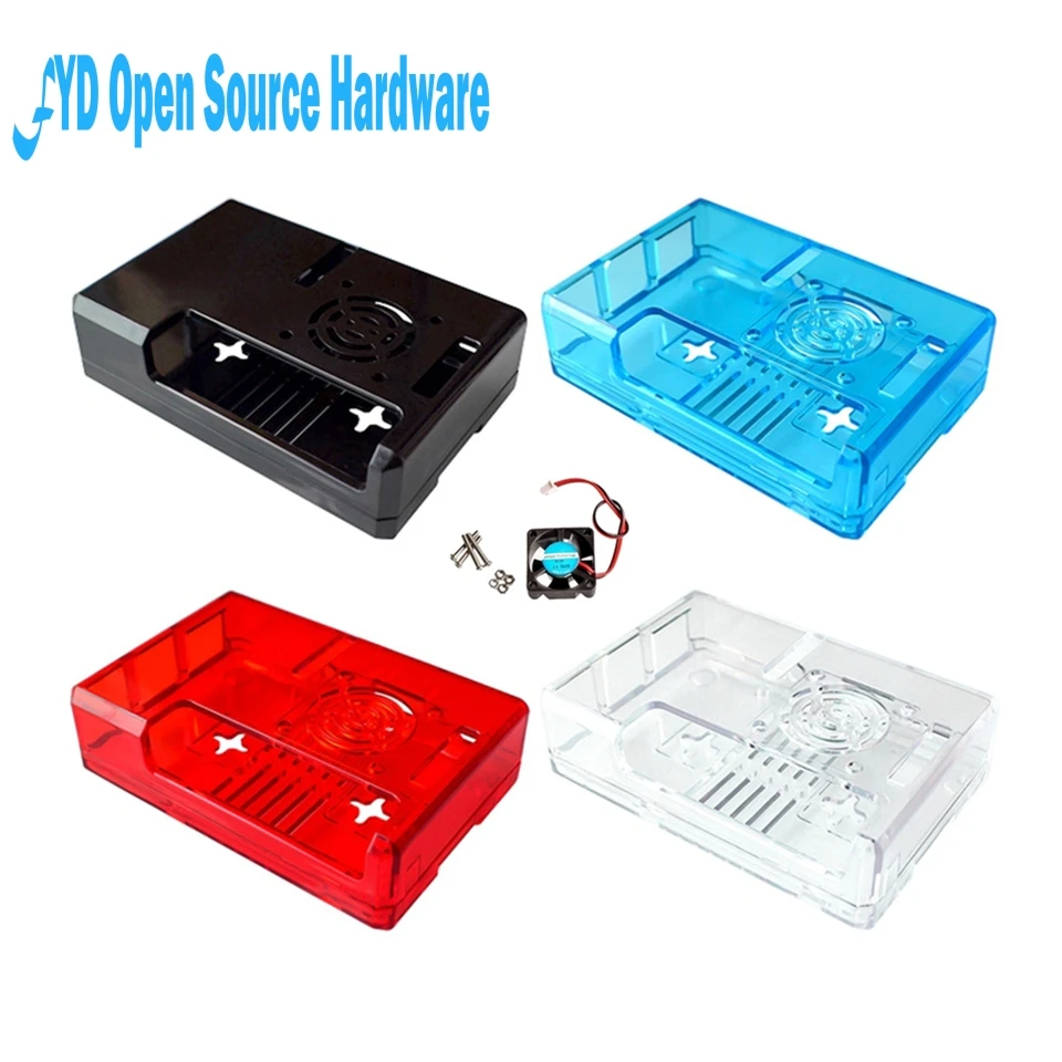 1pcs Raspberry Pi 3 ABS Case Transparent/Red/Blue Clear Box Cover Shell + CPU Cooling Fan compatible for Raspberry Pi 3 Model B+