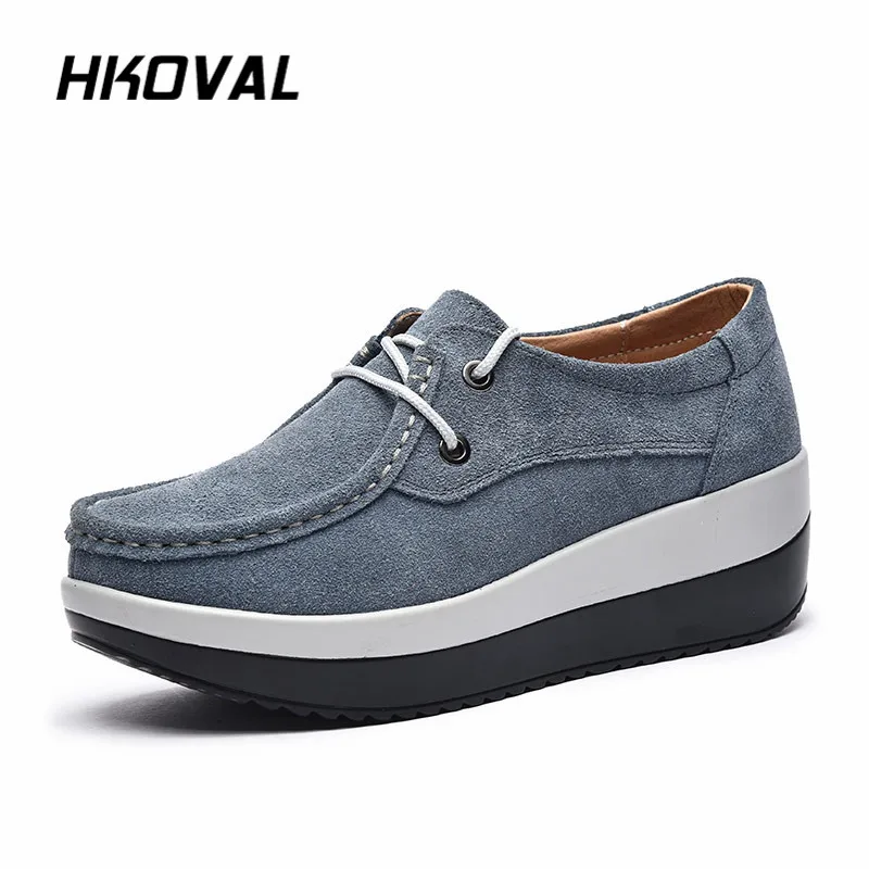 

HKOVAL Women Shoes Sneaker Genuine Leather Female Ladies Black Flat Platform Sneaker Wedding Loafers Moccasins Female shoes