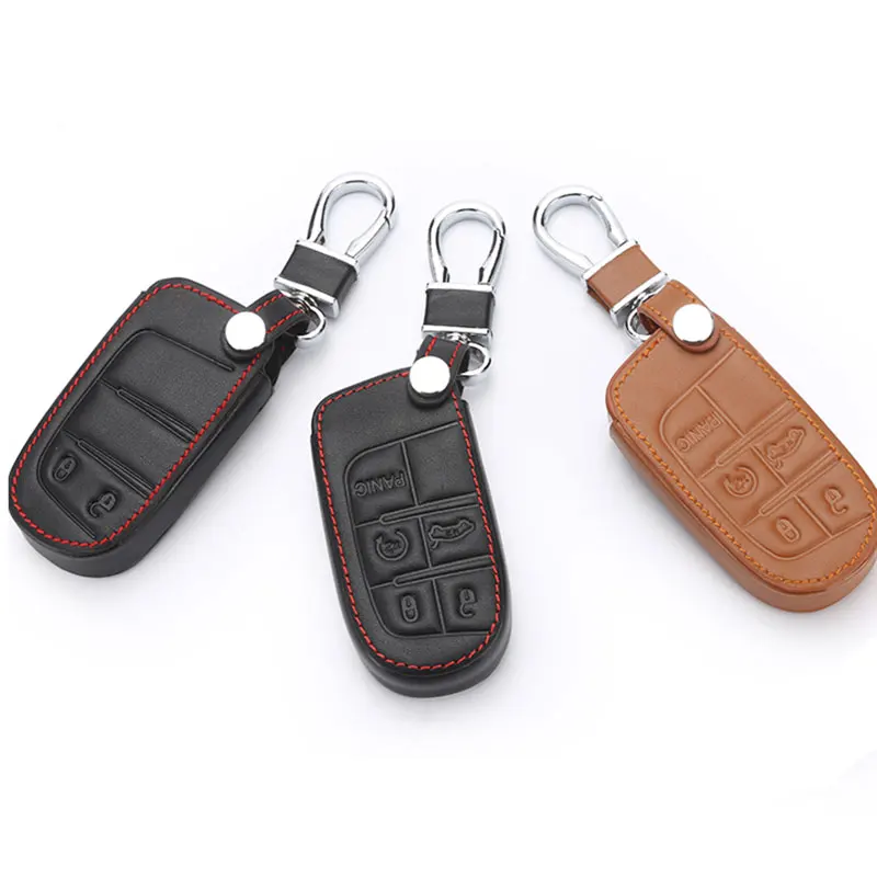 

Genuine Leather Smart Key Cover Fob Case Shell For Jeep Renegade Grand Cherokee Liberty Patriot Chrysler 200 300 Car Key Cover
