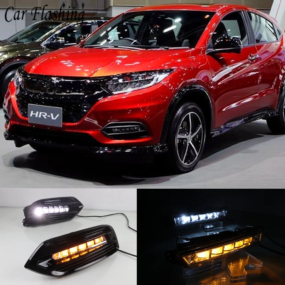 Светодиодные дневные ходовые огни 2 шт. для Honda HRV HR-V Vezel 2018 2019 2020 желтого цвета