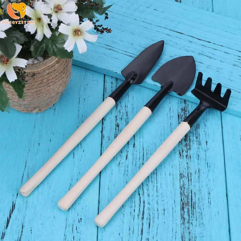 

3pcs/set Mini Shovel Rake Set Mini Garden Tool Bonsai Tools Set Wooden Handle Metal Head Shovel for Flowers Potted Plants