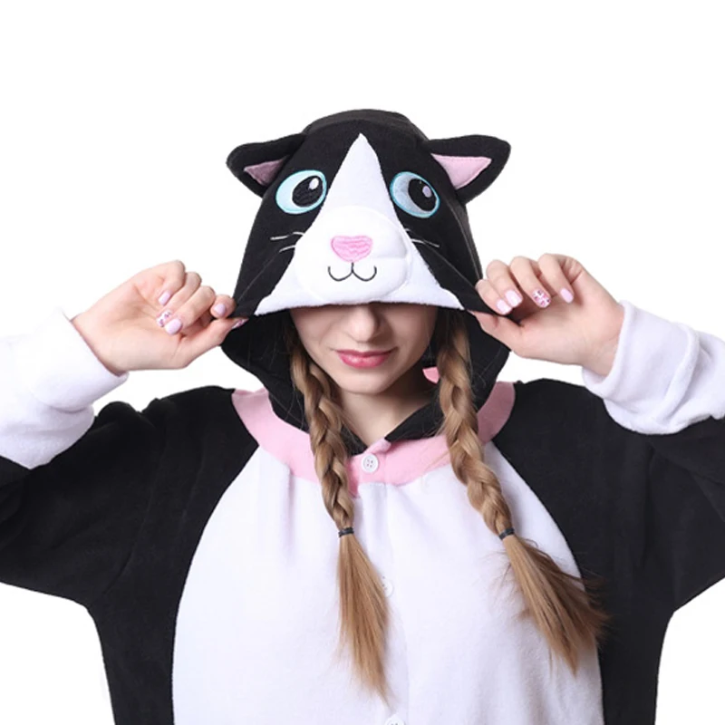 кигуруми Животных розовый Кот Onesie для мужчин и женщин мультфильм