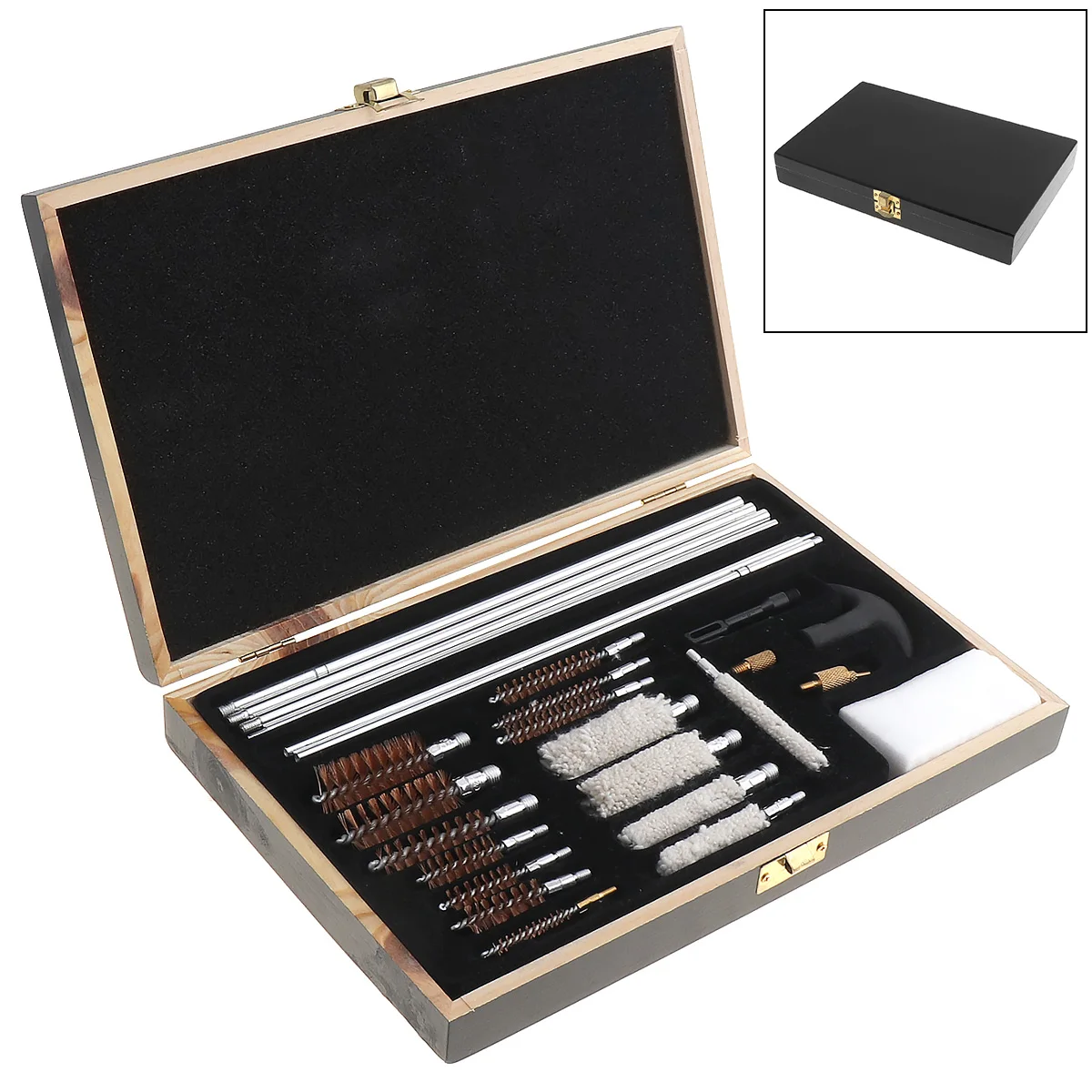 

28pcs/set Aluminum Rods Wooden Box Tube Brush with Cotton And Wire Brush for Cleaning Tools