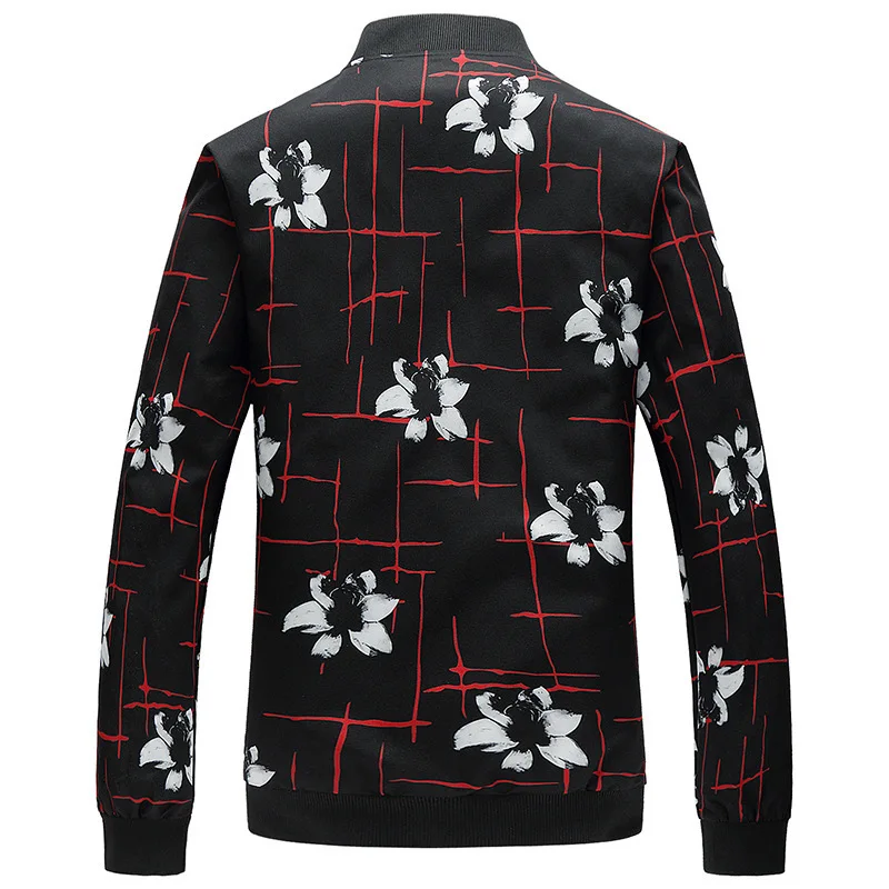 Men Jacket Plus Size M-6XL Flower Jackets and Coats Autumn Fashion Brand Clothing Pockets Zippers Stand Collar Man Jaqueta C1599 (2)