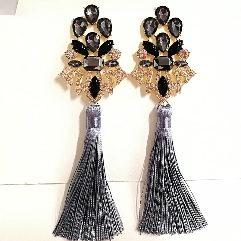 Brincos Grandes Мода большой кристалл длинные капли воды кисточкой Серьги для Для женщин себе Богемия Серьги