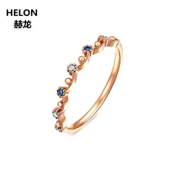 100% натуральный голубой сапфирами Rinig Solid 14 К розовое золото Для женщин Обручение обручальное кольцо Винтаж Fine Jewelry