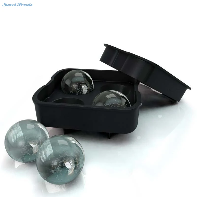 Ice Ball Maker Mold Black Flexible Silicone Ice Tray Molds 4 X 4.5cm Round Ice Ball Spheresin