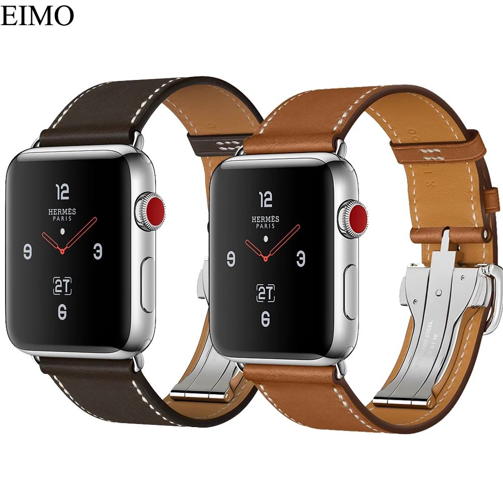 

Single Tour Leather band for apple watch 4/3/2 Band strap 42mm/44mm 38mm/40mm iwatch 4/3/2/1 leather Bracelet Deployment Buckle