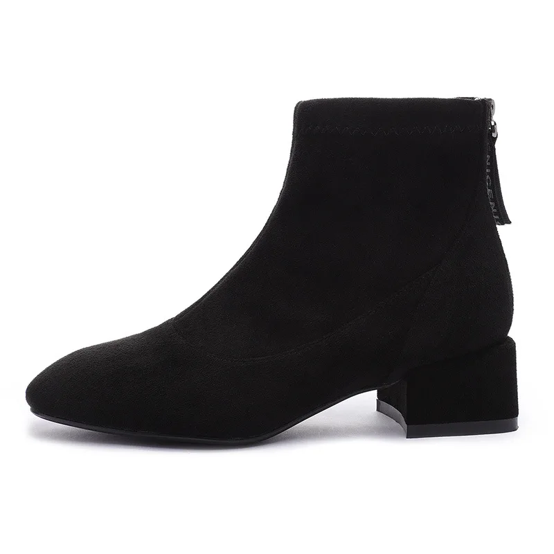 

2018 British style ankle boots for women 4CM high heels botas mujer short plush sock boots women elegance suede laarzen dames