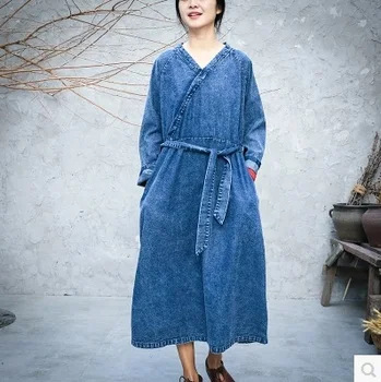 

New product launch in the spring of 2018, the original design loose big yards denim casual women's dress