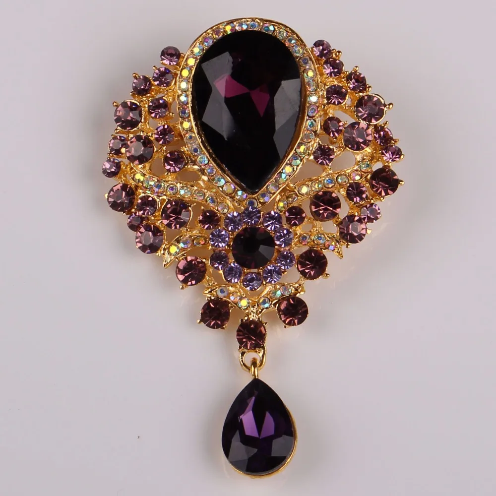 DIEZI New Luxury Crystal Water Drop Brooches for Wedding Women Party