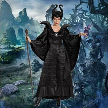 

Adult Maleficent Christening Black Gown Halloween Witch Cosplay Fancy Dress Costume Carnival Party Clothing Outfit