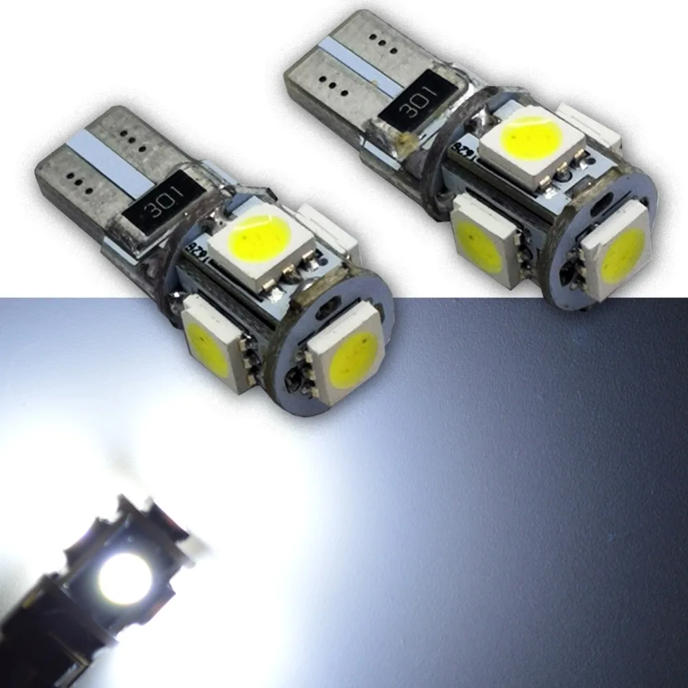 2 шт./лот теплый белый 4300K T10 W5W 5 SMD 5050 canbus LED авто номерного знака на танкетке с