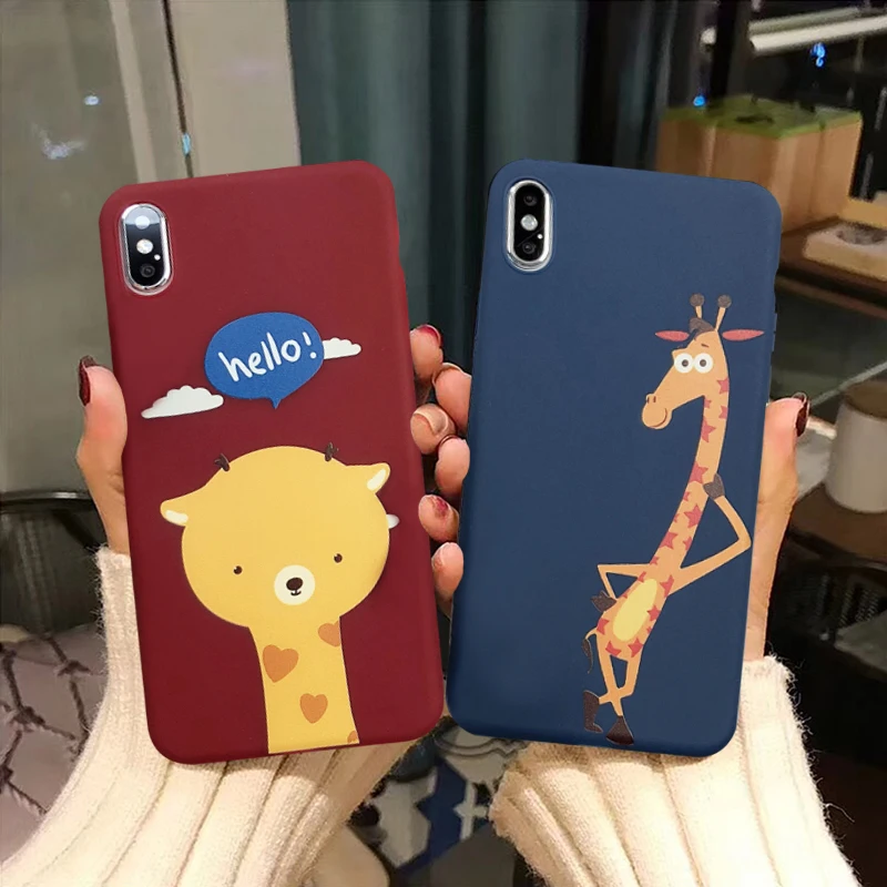 

JAMULAR Cute Cartoon Giraffe Phone Case For iPhone 7 X XS MAX 8 6 6s Plus Soft Silicone Wine Red Back Cover For iPhone XR Shell