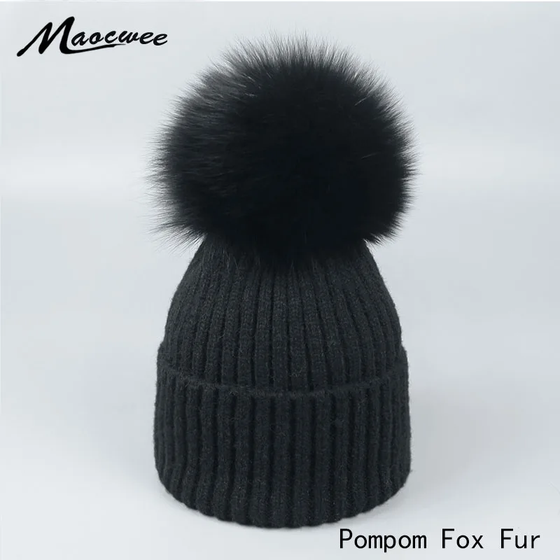 

100% Real Mink Raccoon fox Fur Color Pom Poms Keep Warm Winter Hat For Women Girl 'S Hat Knitted Beanies Cap Thick Female Cap