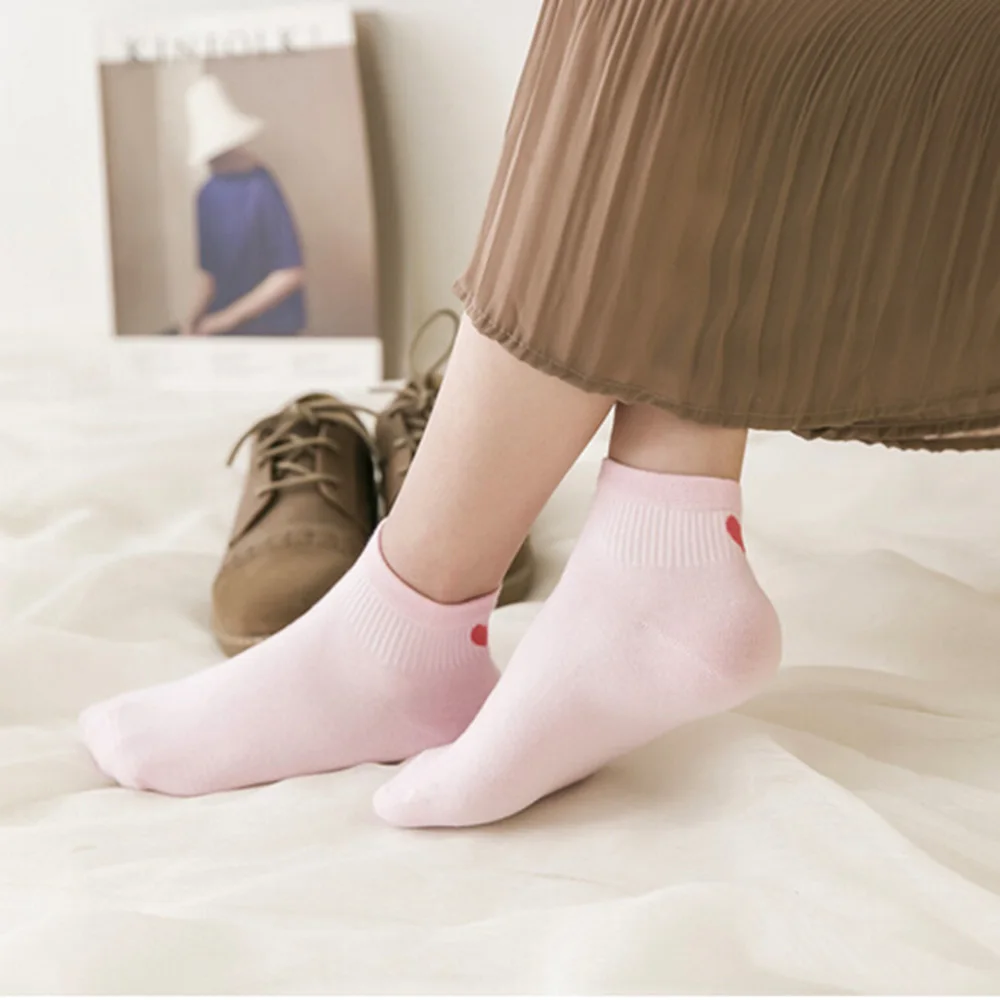 1 Pair Women Short Socks Kawaii Cute Heart Pattern Ankle High Casual