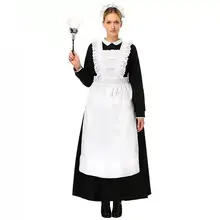 Для взрослых женщин Хэллоуин Французская горничная с длинным рукавом белый фартук платье костюм дамы необычные черные Косплей наряд для девочек большой размер