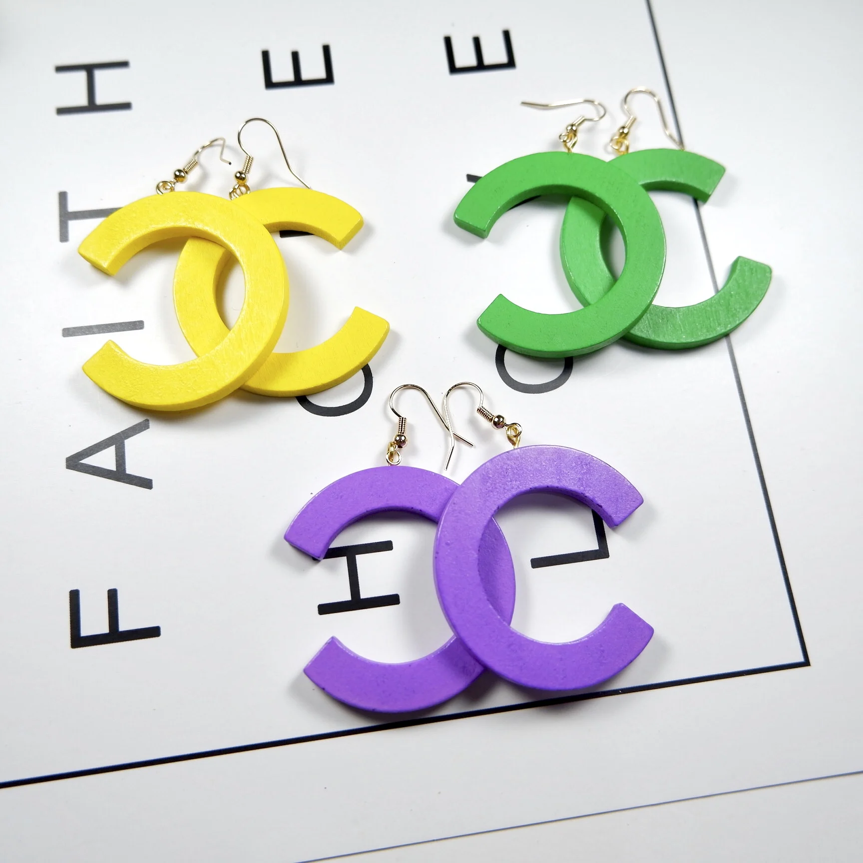 

Simple wood earrings cute C shape lifeful colors for girls drop earrings big letter street statement earrings women accessories