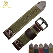 Холщовый ремешок для часов, нейлоновый ремешок для наручных часов 20, 22, 24 мм, ремешок для часов, Прошитый ремешок для наручных часов, нижняя часть-настоящие часы с кожаным ремешком