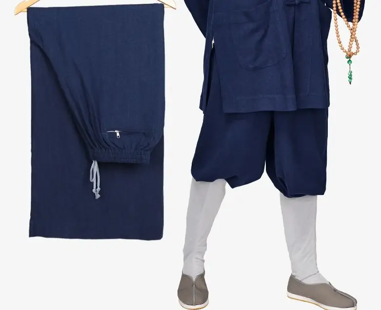 Летние, весенние и осенние штаны из хлопка и льна, 6 цветов, штаны для медитации монашки шаолин, штаны для монаха кунг-фу, дзен, красный/серый/желтый/синий/кофейный - Цвет: dark blue