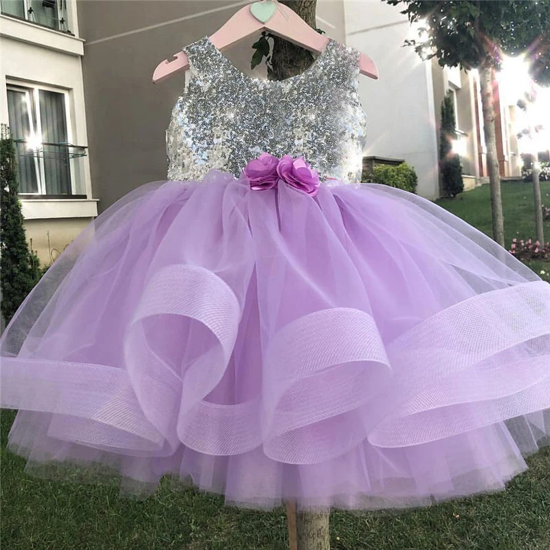 

Baby Christmas Dress Girls Party Frocks Lace Christening Flower Children Sequins Wedding Gown 1 Year Birthday Fluffy Dresses