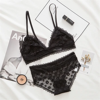 

Womens bra set Sexy lingerie set Elegant Mesh Lace Floral Plunge Embroidery Push Up Bra and panty Set Lace Luxury Underwear