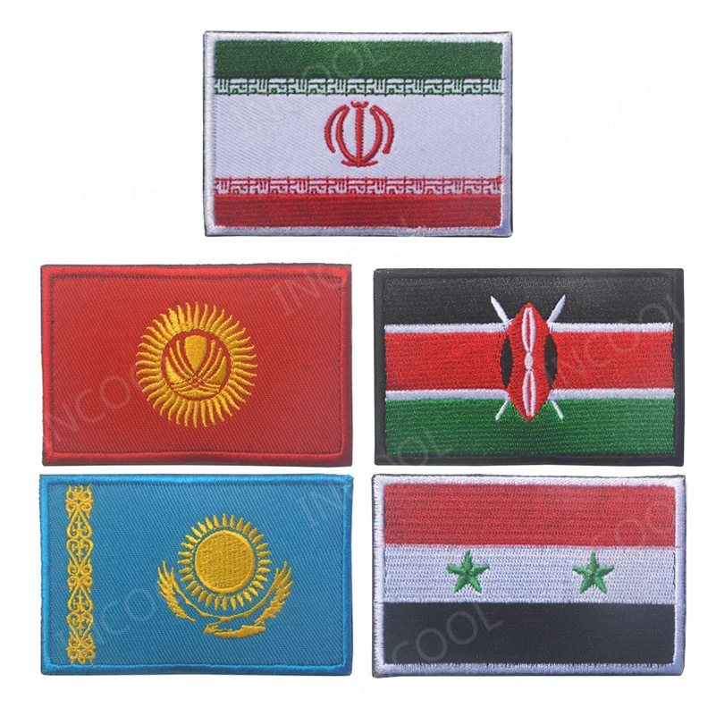 

Iran Kyrgyzstan Kenya Kazakhstan Syria Flag Embroidery Patch Hook&Loop Military Embroidered Badge Emblem Tactical Morale Badges