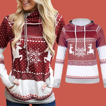 Thumb Holes Hoodies Raglan Sleeve Reindeer Sweatshirt Poleron Mujer 2019 Snowflake Hoodie Women Kangaroo Pocket Hoodie Christmas elk snowflake geometric print christmas hoodie