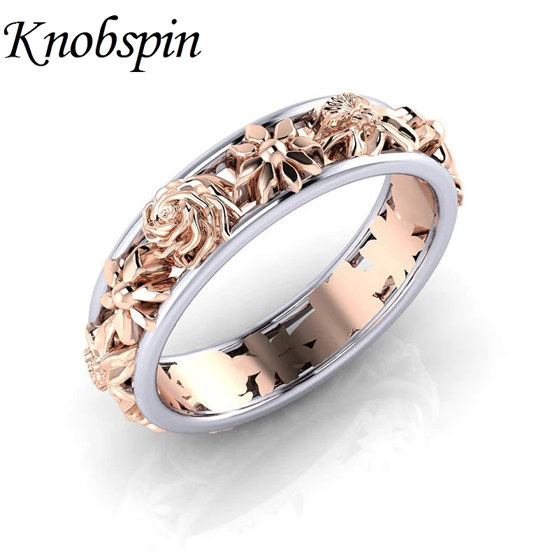 

Creative Personalized Rose Flower Women Ring Unique Hollow Rose Gold Color Wedding Ring European Women Jewelry US Size 6-9 bague