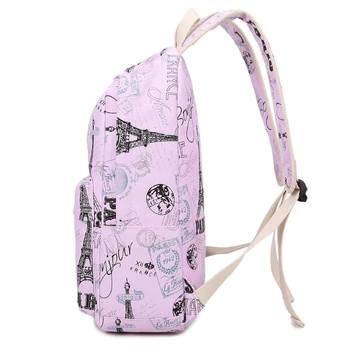 

THINKTHENDO School Bag Travel Canvas Linen Laptop Backpack Large Capacity Tower Flower Print