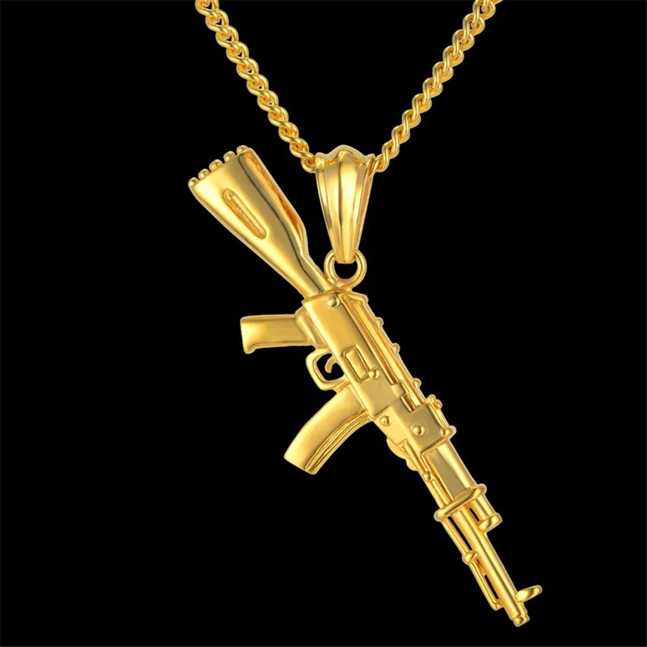 Хип-хоп панк пистолет ожерелье кулон мужской 4 размера цепочка хип-хоп ювелирные изделия для мужчин нержавеющая сталь/черный/золотой цвет bijoux AK47 ожерелье