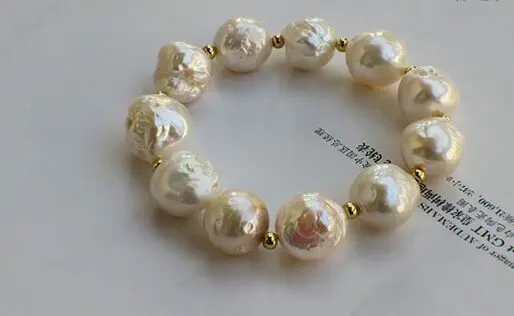 

7-7.5"11-12mm natural south sea white baroque pearl bracelet 28%