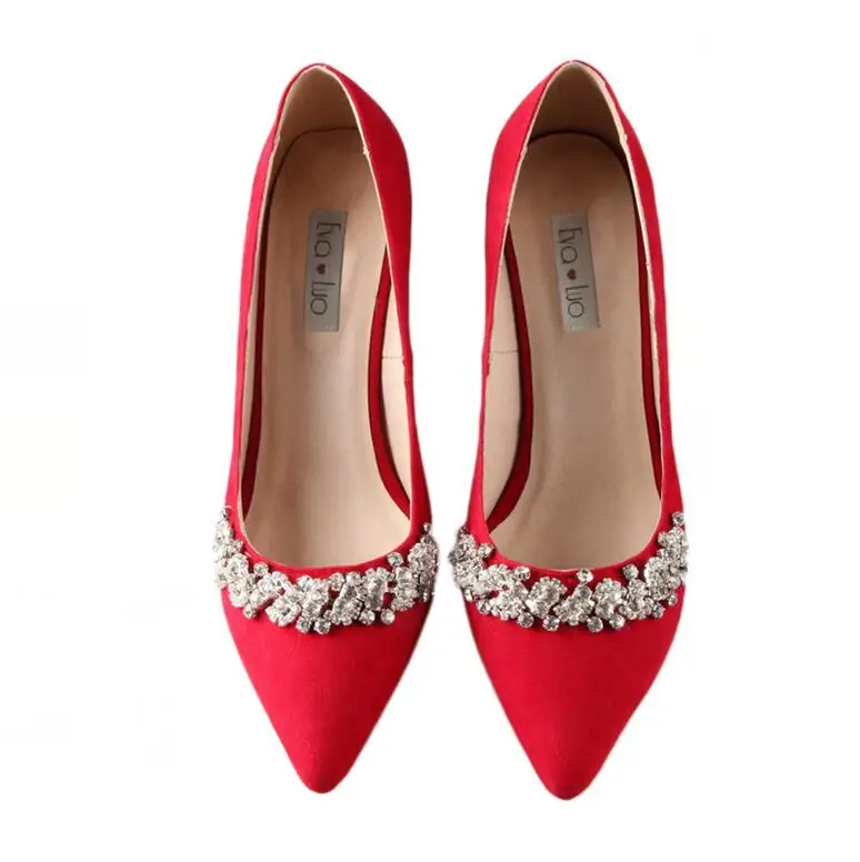 Chs505 Бирюзовый Шелковый атласное платье Насосы Свадебная обувь для невесты большие Размеры женская обувь модельные туфли на высоком каблуке индивидуальный заказ - Цвет: Red