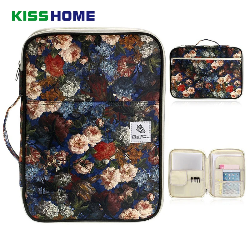 

Zippers Multi-functional Flower Pattern Storage Bags Portable iPad Computer Bag Waterproof Oxford Cloth Office Data Storage Bag