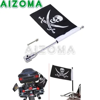 

Chrome Billet Aluminum Flag Pole Motorcycle Skull Flag With Rear Side Mount Flag Pole For Harley Touring Cafe Racer Chopper