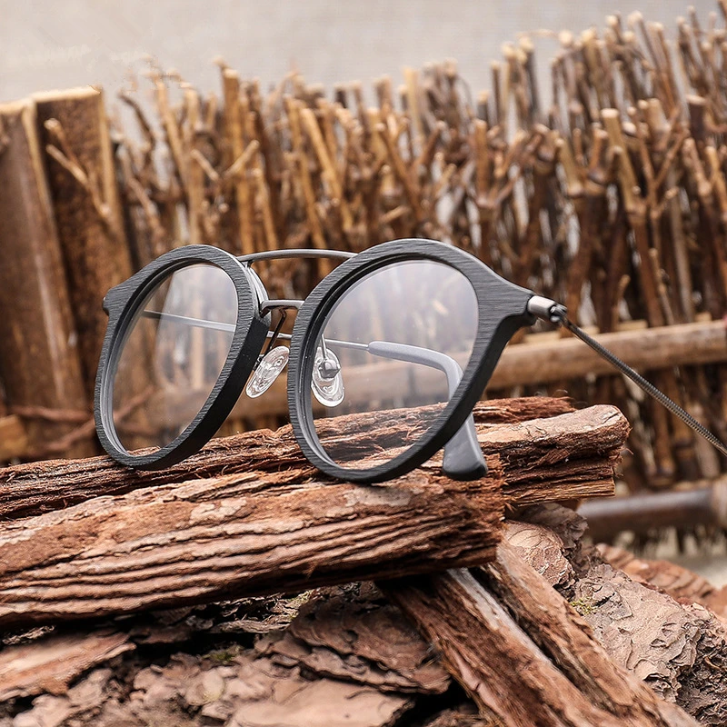 US $22.68 Hdcrafter Round Eye Glasses Frames For Women Wood Grain Optical Glasses Frame With Clear Lens Men Women Reading Glasses