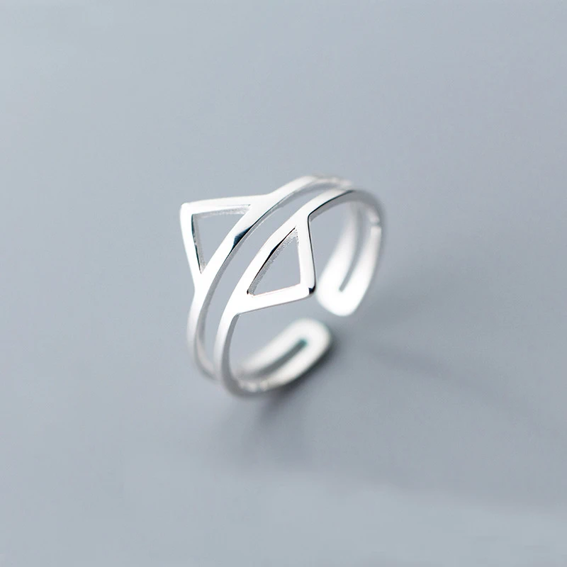 MloveAcc Новинка кольца из стерлингового серебра 925 Твердые двухслойные треугольники коктейльное кольцо размер подарок для женщин и девочек