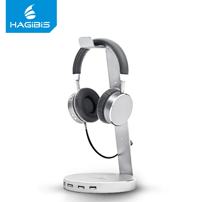 

Hagibis Headset Earphone Stand Holder With 4 Ports of 2.0 Usb Hub Display for Headphones bracket and Headphone Cable Storage