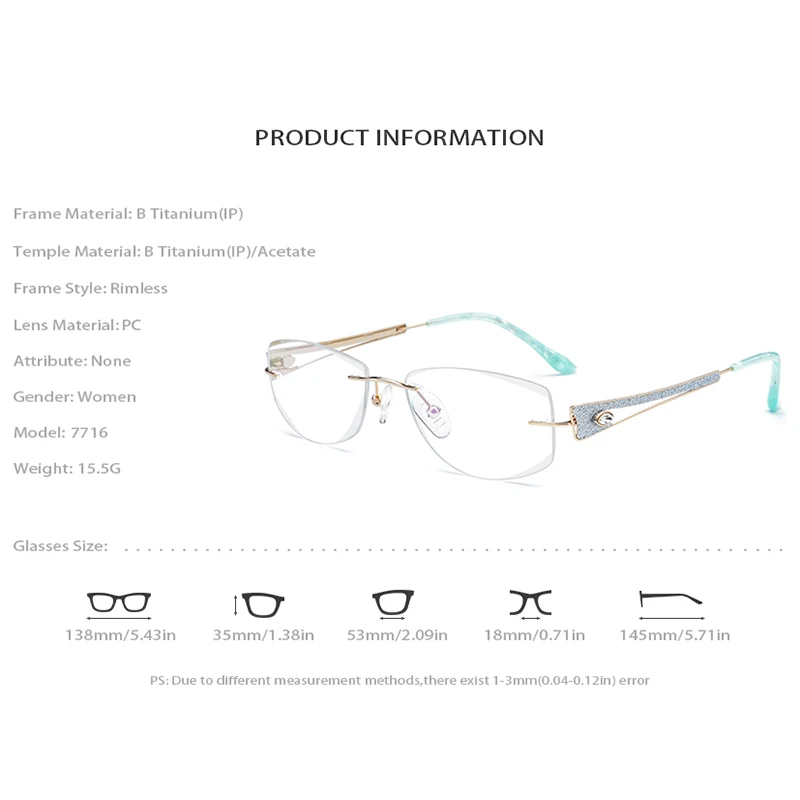 Frauen Rahmenlose Brillen Optische Luxus Cut 7716 Randlose B Draht Rahmen Myopie Weibliche Trimmen Diamant Titan Gläser HqgIgv