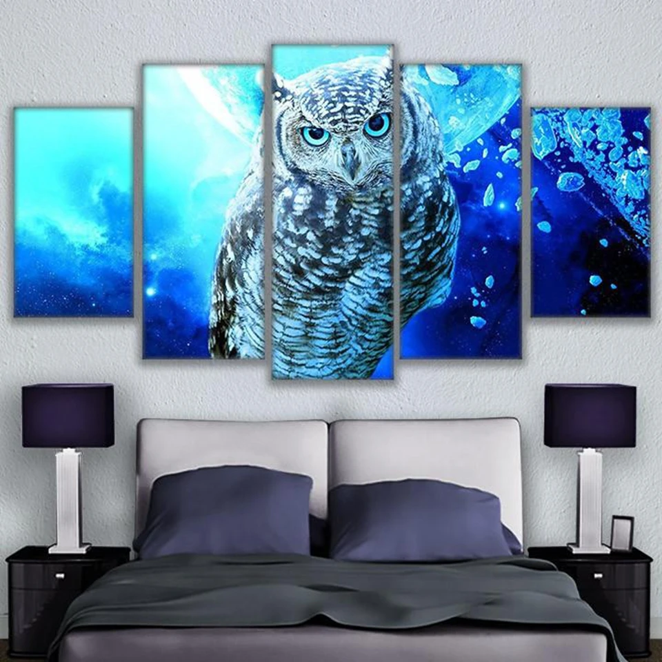 

Canvas Paintings Wall Art For Living Room Home Decorative Pictures 5 Pieces Blue Owl Pictures HD Prints Home Decor Animal Poster