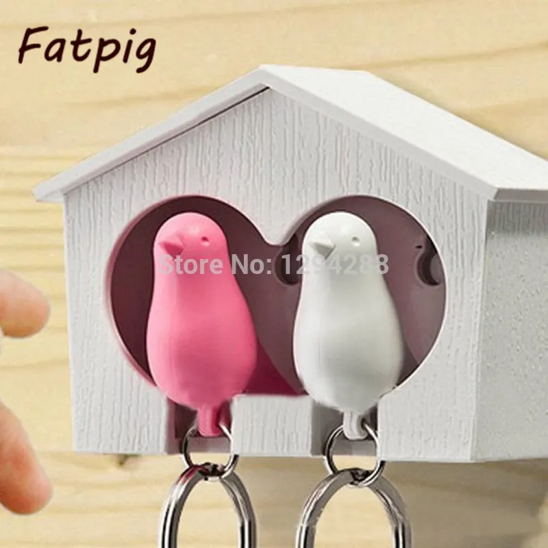 

1Set Lover Sparrow Birdhouse Keychain Home Wall Hook Bird Nest Holder Key Ring Gift l7